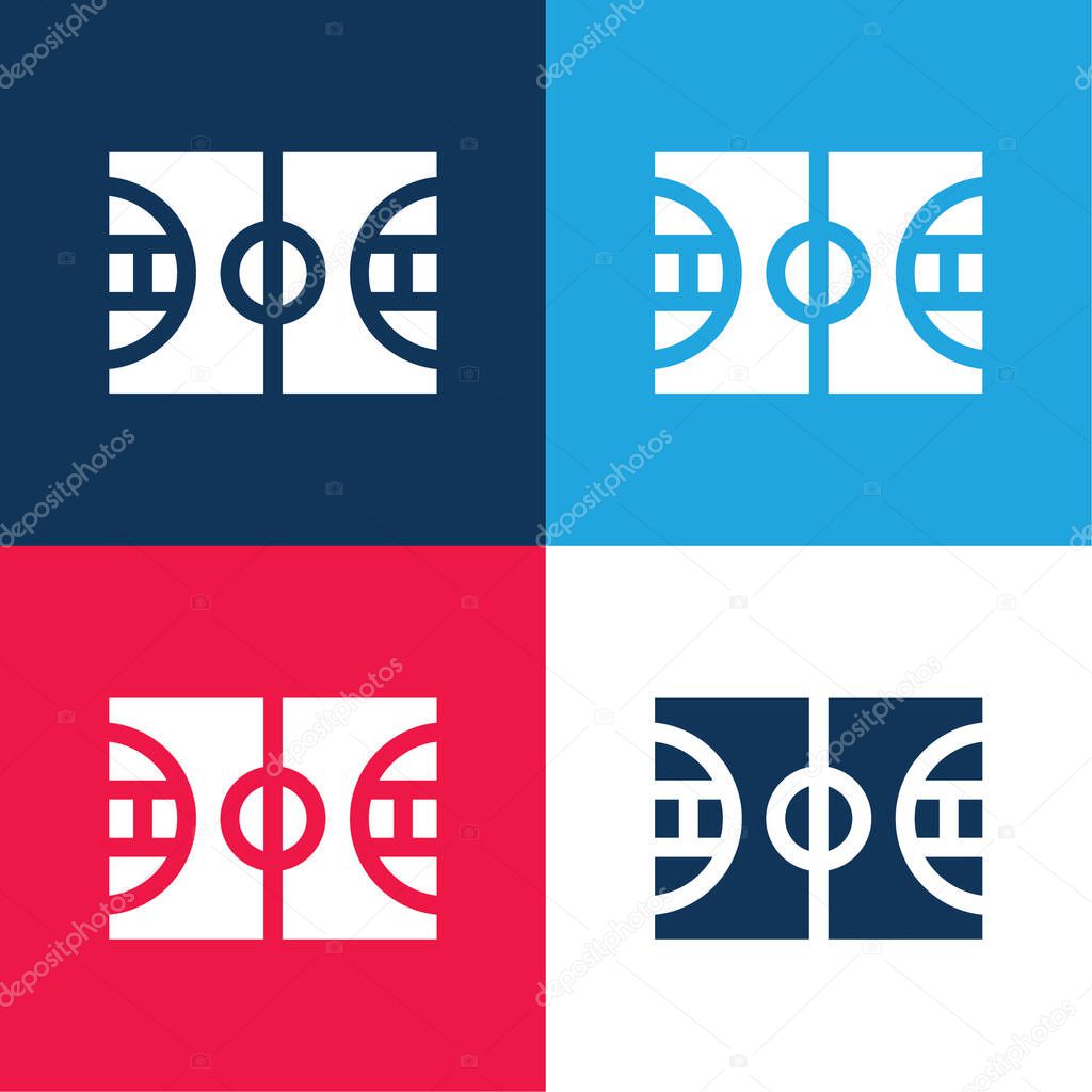 Basketball blue and red four color minimal icon set