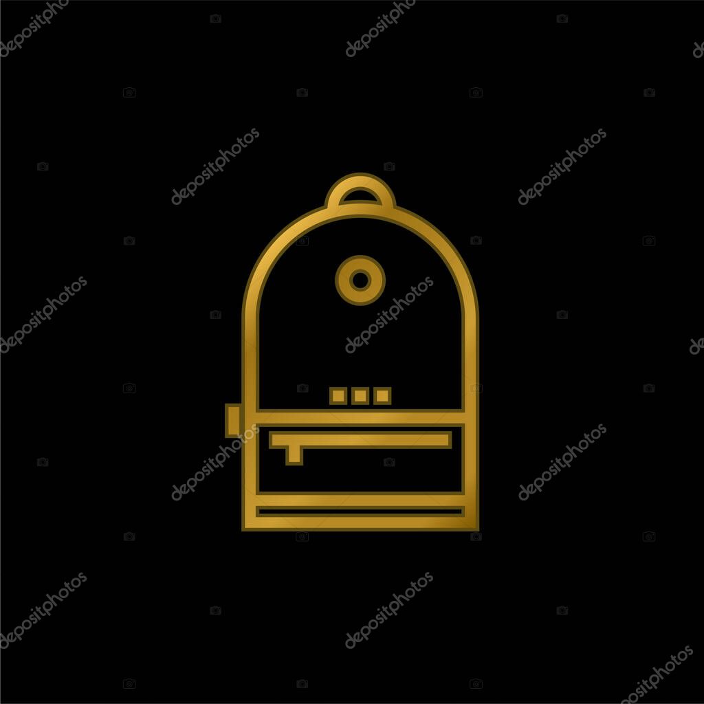 Backpack gold plated metalic icon or logo vector