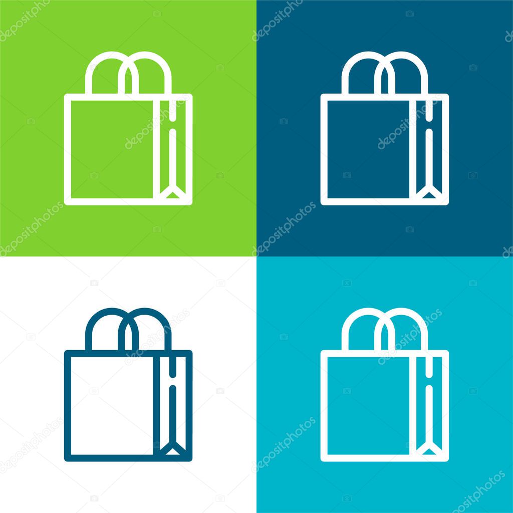 Big Bag With Handles Flat four color minimal icon set