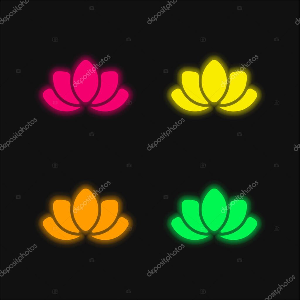 Beautiful Lotus Flower four color glowing neon vector icon