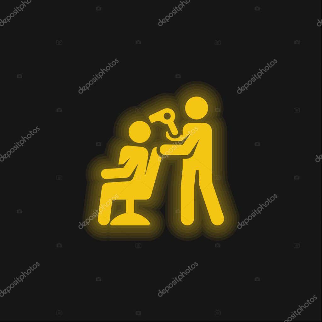 Barber yellow glowing neon icon