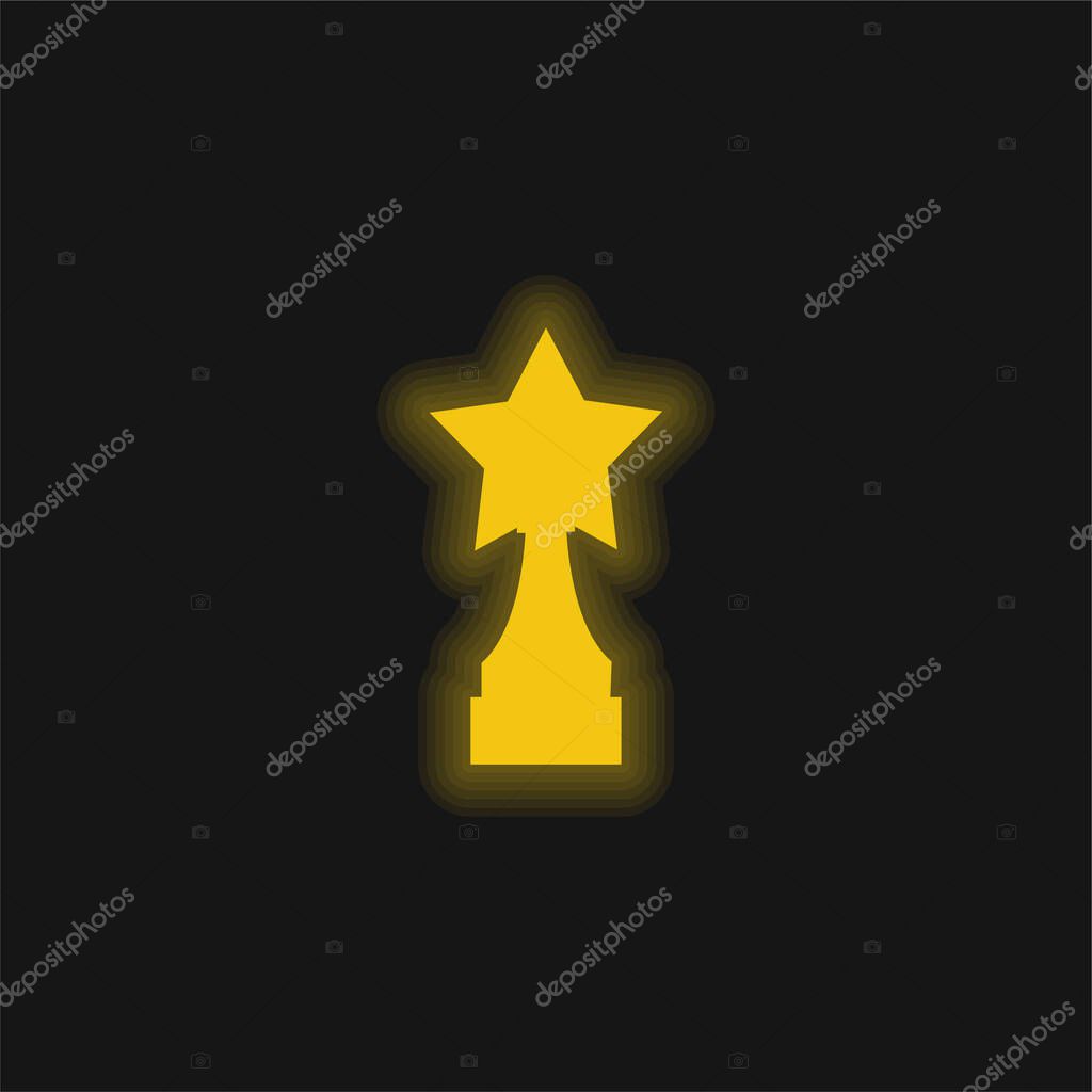 Award Trophy With Star Shape yellow glowing neon icon