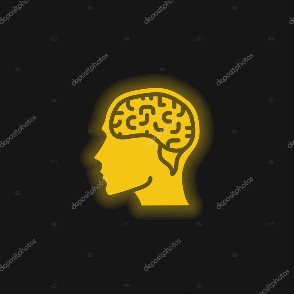 Brain yellow glowing neon icon