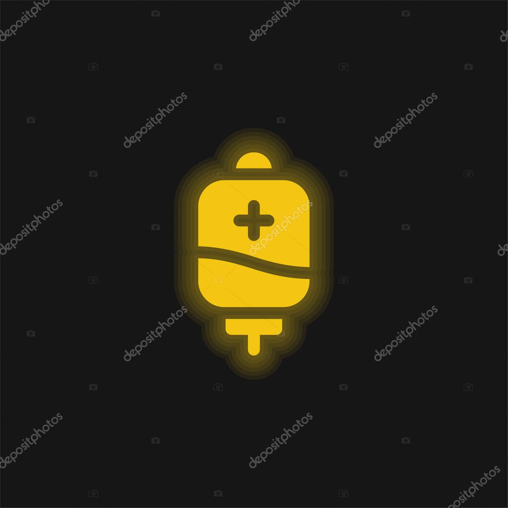 Blood Bag yellow glowing neon icon