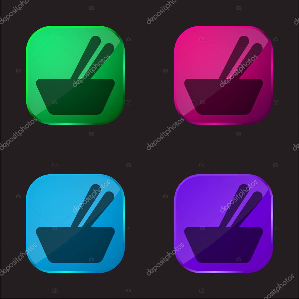 Bowl And Chopsticks four color glass button icon