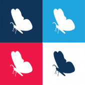Black Butterfly Shape From Side View blue and red four color minimal icon set