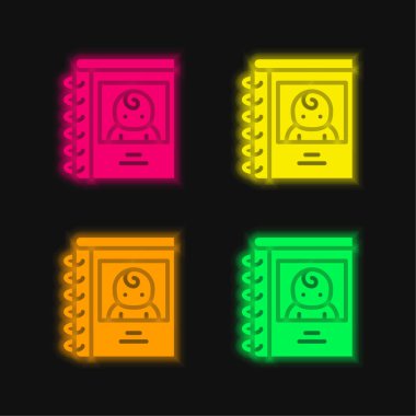 Bebek Kitabı 4 renkli parlak neon vektör simgesi