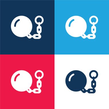 Ball And Chain blue and red four color minimal icon set clipart
