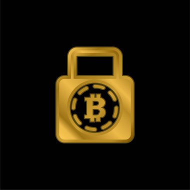 Bitcoin Güvenliği Sembol altın kaplama metalik simge veya logo vektörü