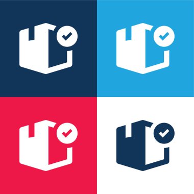 Kutu mavi ve kırmızı dört renk minimal simge kümesi