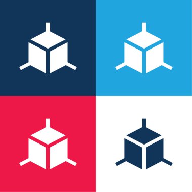 3D Küp mavi ve kırmızı dört renk minimal simge kümesi