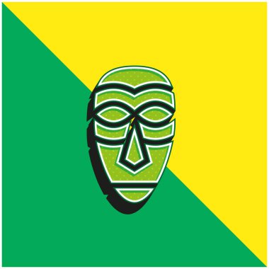 Afrika Maskesi Yeşil ve Sarı 3D modern vektör simgesi logosu