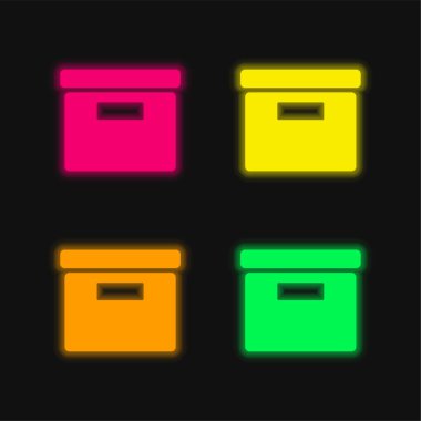 Yan Görünümden Kutu 4 renkli neon vektör simgesi