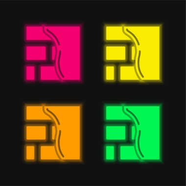 Brickwall dört renkli parlak neon vektör simgesi