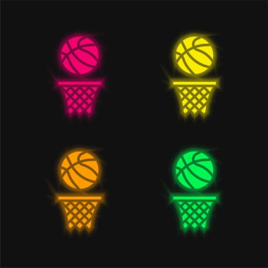 Basketbol dört renk parlayan neon vektör simgesi