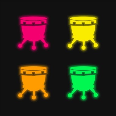 Dört renkli, parlayan neon vektör simgesiyle Afrika Davulu