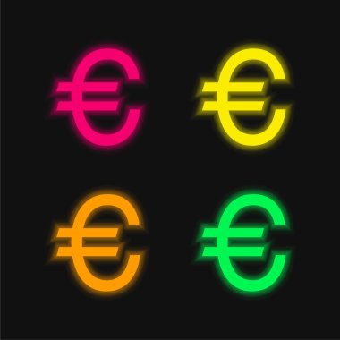 Büyük Euro Sembolü dört renk parlayan neon vektör simgesi