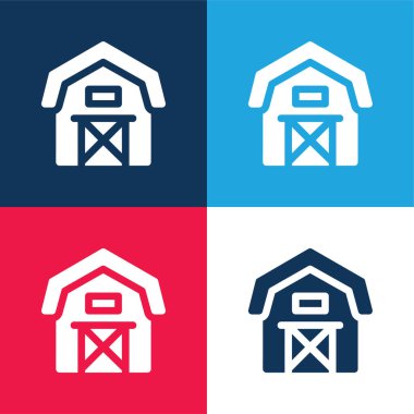 Ahır mavi ve kırmızı dört renk minimal simge kümesi