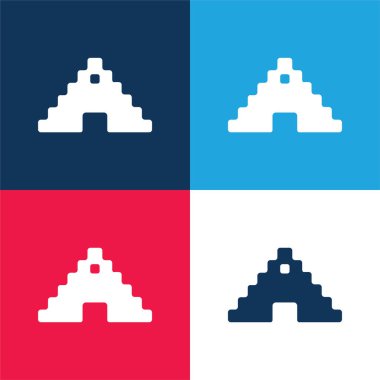 Aztek Piramidi mavi ve kırmızı en küçük simge kümesi