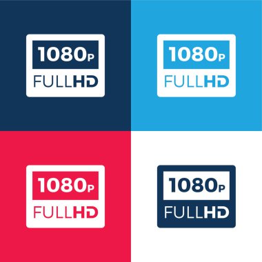 1080p Full HD blue and red four color minimal icon set clipart