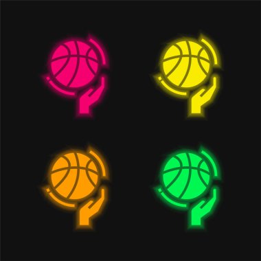 Basketbol dört renk parlayan neon vektör simgesi