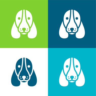 Basset Hound Dog Head Flat four color minimal icon set clipart