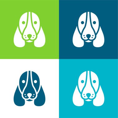 Basset Hound Dog Head Flat four color minimal icon set clipart