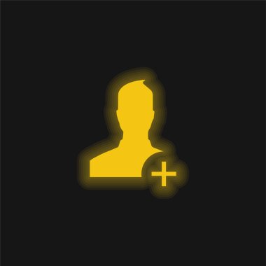 Add User To Social Network yellow glowing neon icon clipart