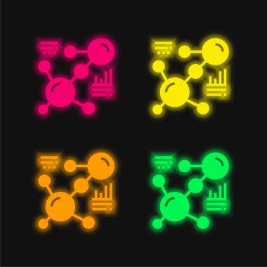 Biyoloji dört renk parlayan neon vektör simgesi
