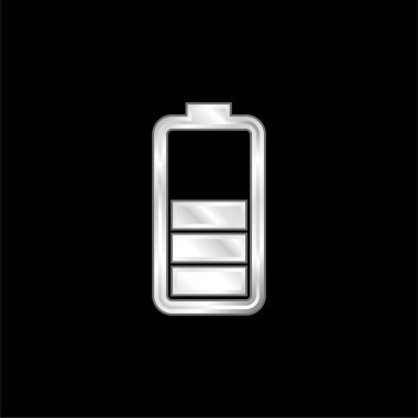 Battery Status silver plated metallic icon clipart