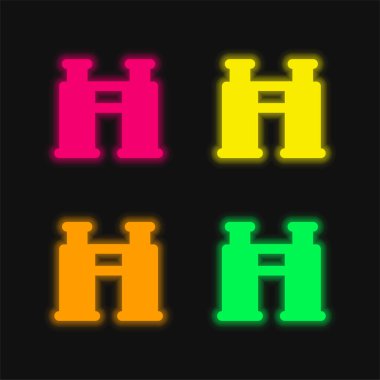 Dürbünler dört renk parlayan neon vektör simgesi