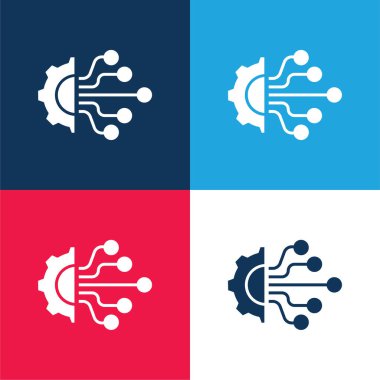 Artificial Intelligence blue and red four color minimal icon set clipart