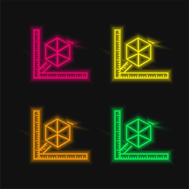 Cetvelli 3d Yazıcı Dört renkli neon vektör simgesi