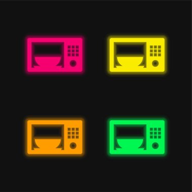 Mikrodalgada Kap Dört Renkli Parlak Neon Vektör Simgesi