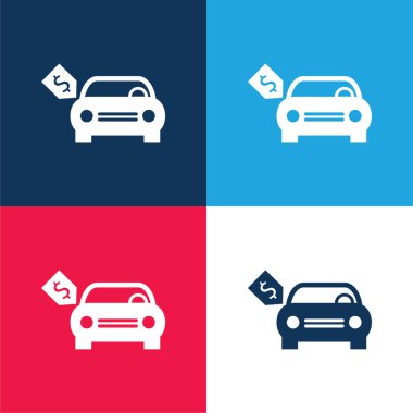 Gıcır gıcır Fiyat Etiketli Yeni Araba Mavi ve kırmızı dört renk minimal simgesi seti