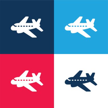 Uçak mavi ve kırmızı dört renk minimal simge kümesi