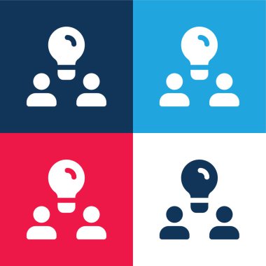 Beyin fırtınası mavi ve kırmızı dört renk minimal simgesi