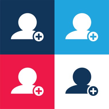 Siyah Kişinin İnsan Arayüzü Sembolü Küçük Daire Mavi ve Kırmızı En Küçük Dört Renk Simgesi Setiyle Kapat