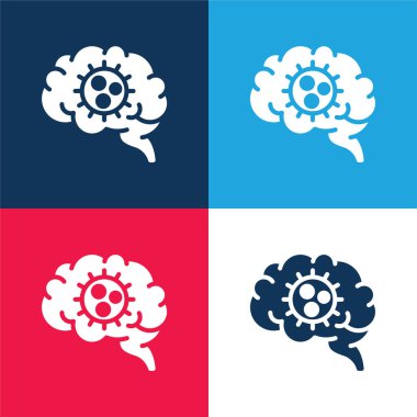 Beyin mavisi ve kırmızı dört renk minimal simge kümesi