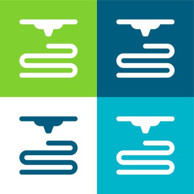 3d Yazıcı Düz 4 renk minimal simgesi seti