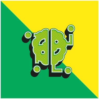 Beyin Yeşili ve Sarı Modern 3D vektör simgesi logosu