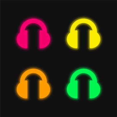 Siyah kulaklıklar dört renk parlayan neon vektör simgesi