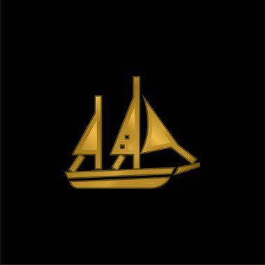 Tekne altın kaplamalı metalik simge veya logo vektörü