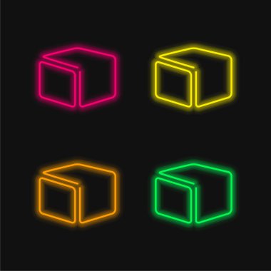 Kutu Ultra İnce Dış Hattı dört renkli neon vektör simgesi