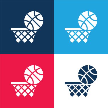 Basketbol mavisi ve kırmızı dört renk minimal simge seti