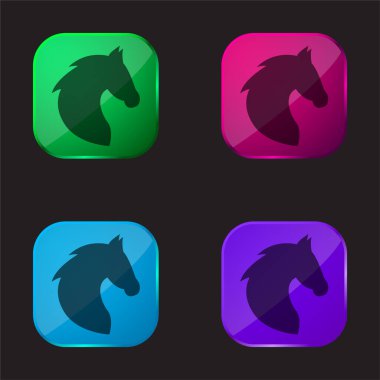 Black Head Horse Side View With Horsehair four color glass button icon clipart