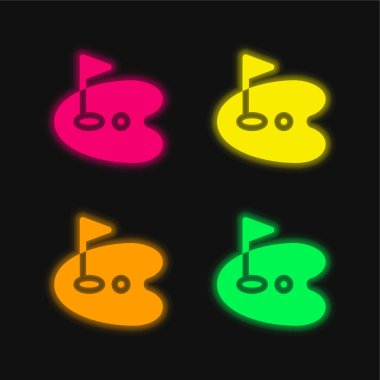 Kuş dört renkli parlayan neon vektör simgesi