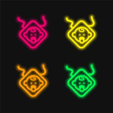 Emzik İşaretli Bebek Ve dört renkli parlak neon vektör simgesi