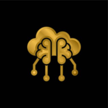 Beyin altın kaplamalı metalik simge veya logo vektörü