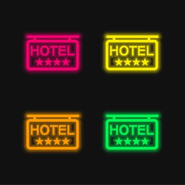 4 Stars Otel Sinyali 4 renkli neon vektör simgesi